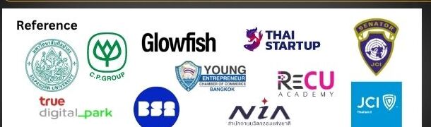 Selected organizations including Silpakorn University, CP Group, Glowfish, Thai Startup Association, JCI, True Digital Park, BSA and NIA